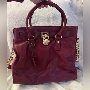 Michael Kors Burgundy Tote with Gold Accents